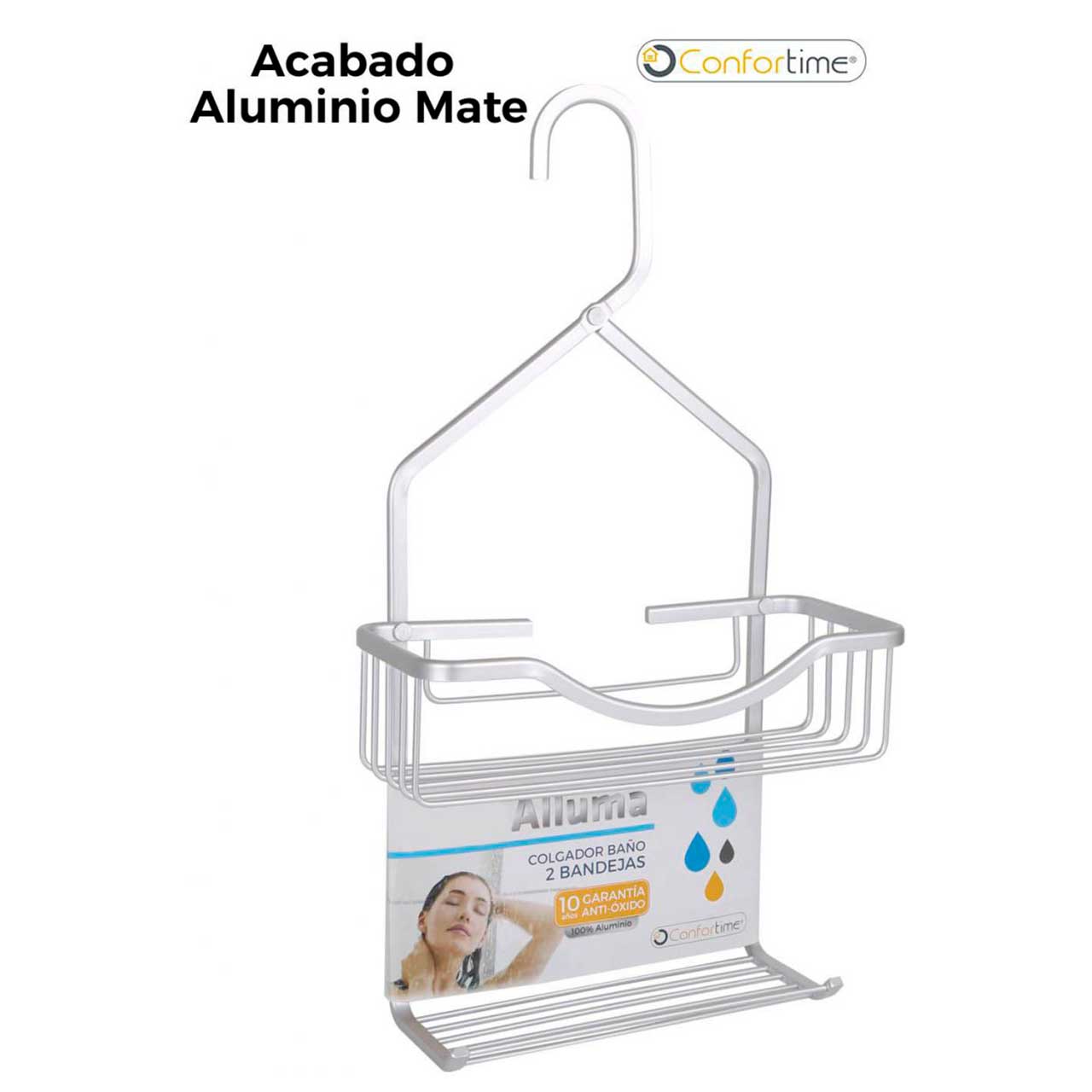 Colgador baño 2 bandejas aluminio